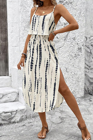 Drawstring And High Waist Color Block Midi Dress