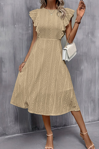 Fashion Ruffle Sleeve High Waist Midi Dress