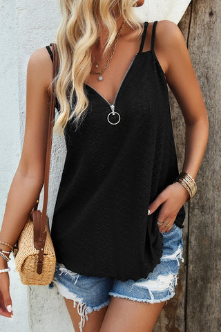 Black Double Straps V Neck Hollow Casual Tops