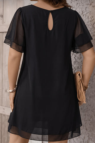Fashion Lace Mesh Solid Color Casual Dress