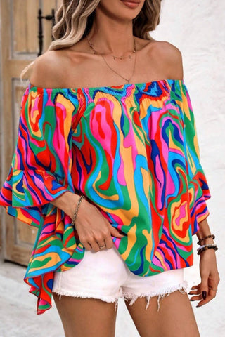Fashion Off The Shoulder Printed Casual Tops