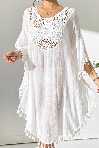 Fashion Hollow Tassel Solid Color Beachwear Cover Up