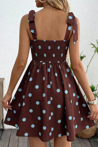 Fashion Dots Print Tie Shoulder Casual Dress
