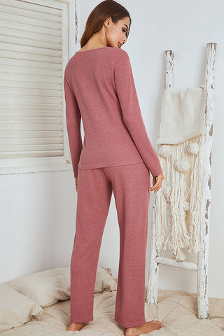 Fashion Solid Color V Neck Two Piece Set