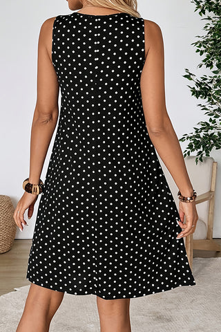 Polka Dot Print Round Neck Casual Dress