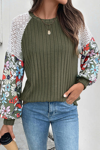 Fashion Patchwork Flower Print Casual Tops