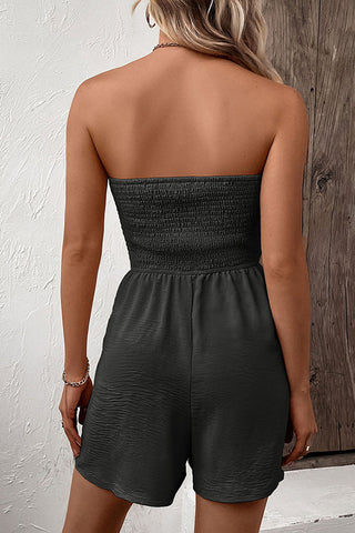 beachsissi Solid Smocked Chest Bandeau Rompers