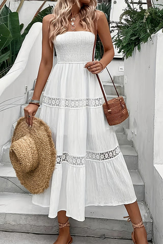 Fashion Bandeau Smocked Solid Midi Dress