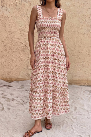 Fashion Printed Smocked Back Maxi Dress