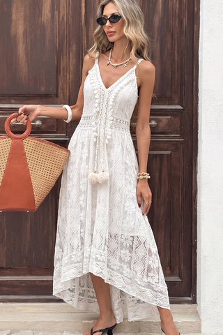 Fashion V Neck Lace Solid Casual Dress