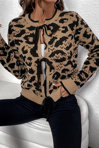 Bow Leopard Print Long Sleeve Fashion Sweater