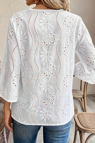 Embroidery Solid Color Flared Sleeves Casual Tops