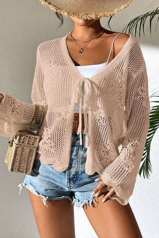 Fashion Hollow Lace Up Front Casual Knitting Tops