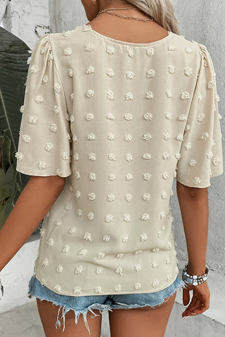 V Neck Jacquard Weaving Casual Tops