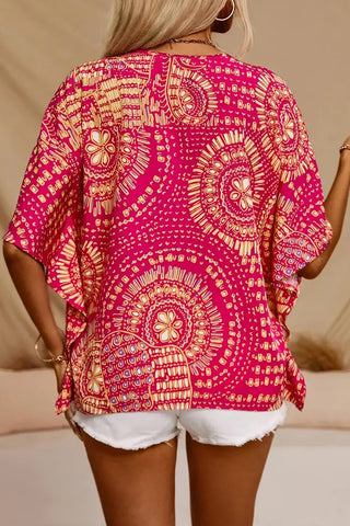 Fashion V Neck Printed Button Casual Tops