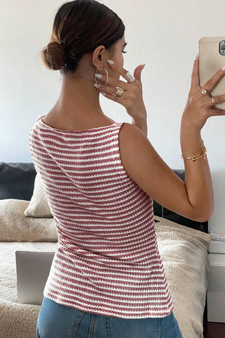 Stripe Print Button Casual Tops