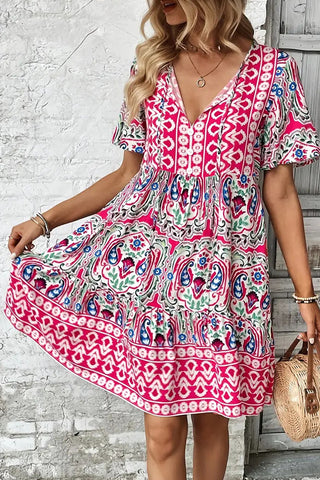 Fashion V Neck Button Casual Mini Dress