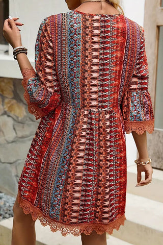 Fashion Lace Patchwork V Neck Casual Dress