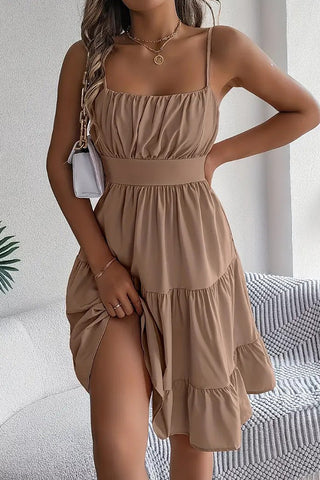 Fashion High Waist Ruffle Hem Mini Dress