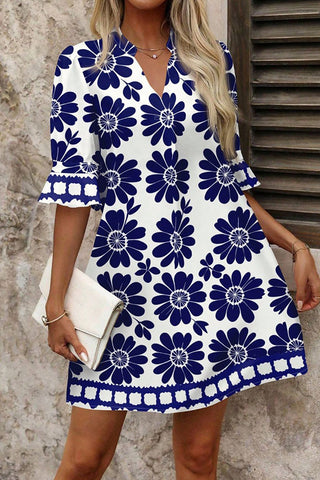 Flared Sleeves Printed Mini Dress