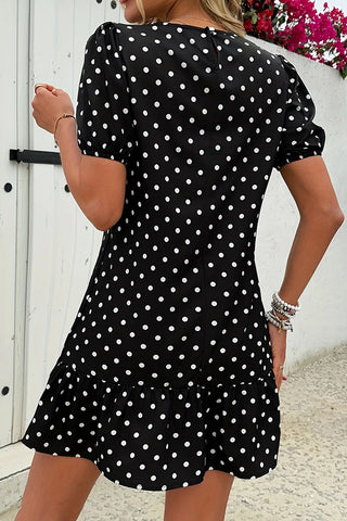 Fashion Dots Print Ruffle Hem Mini Dress