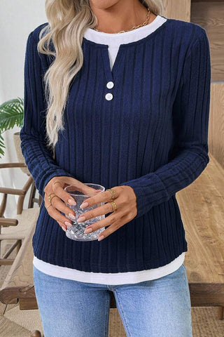 Round Neck Button Mock two-piece Casual Tops