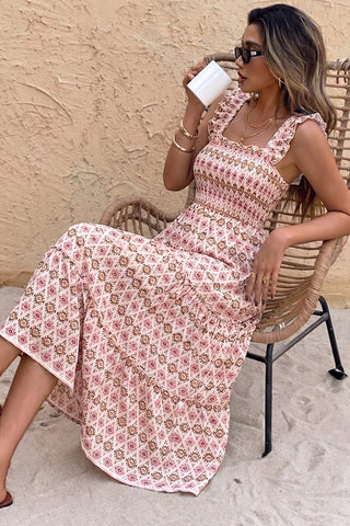 Fashion Printed Smocked Back Maxi Dress