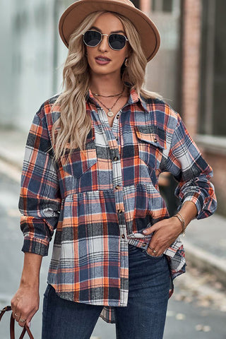 Fashion Plaid Print Button Casual Tops