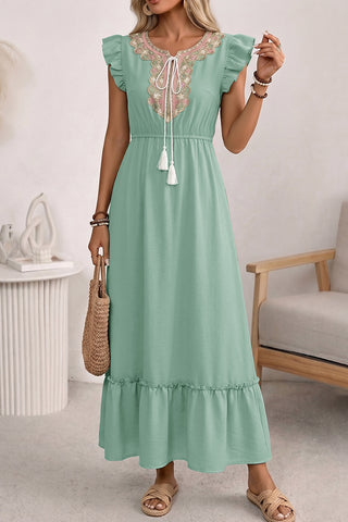 Fashion Bohemia Print Ruffle Casual Maxi Dress