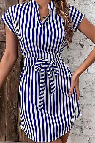 Stripe Print Knot Waist Casual Mini Dress