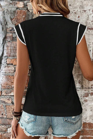 Fashion Color Block Round Neck Casual Tops