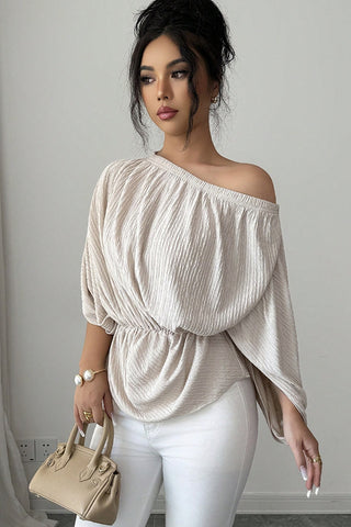 Off The Shoulder Solid Color Drawstring Waist Casual Tops