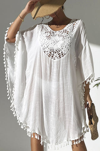 Fashion Hollow Tassel Solid Color Beachwear Cover Up