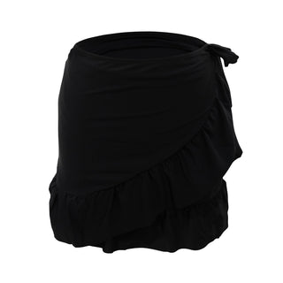 Black Ruffle Hem Tie Side Swim Skirt