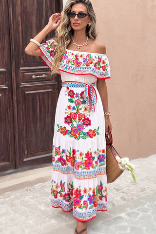 Off The Shoulder Floral Print Maxi Dress