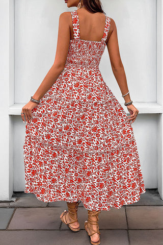 Fashion Smocked Floral Print Casual Dress