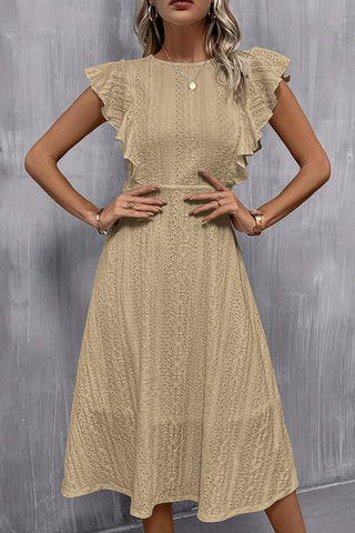 Fashion Ruffle Sleeve High Waist Midi Dress