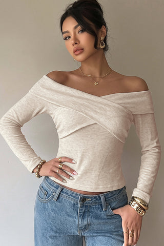 Twist Front Long Sleeve Solid Casual Tops