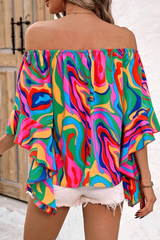 Fashion Off The Shoulder Printed Casual Tops