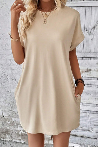 Solid Color Round Neck Casual Dress
