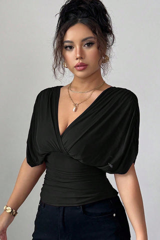 Fashion V Neck Solid Color Casual Tops