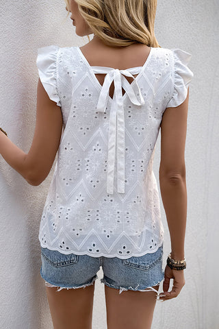 Ruffle Sleeve Solid White Casual Tops