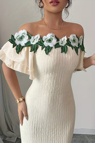 3D Embroidery Off The Shoulder Maxi Dress