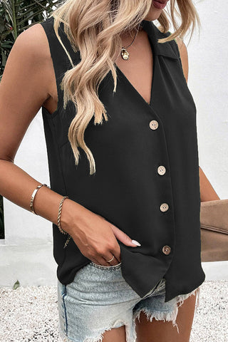 Fashion Lapel Button V Neck Casual Tops