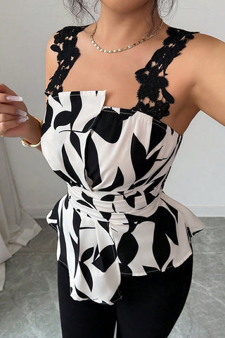 Lace Straps High Waist Casual Tops