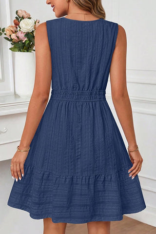 Fashion Ruffle Hem V Neck High Waist Casual Dress