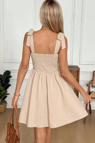 Fashion Solid Tie Shoulder High Waist Mini Dress