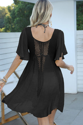 Fashion Hollow Patchork Ruffle Sleeve Swimsuits Cover Up