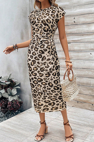 Leopard Print Twist Front Midi Dress
