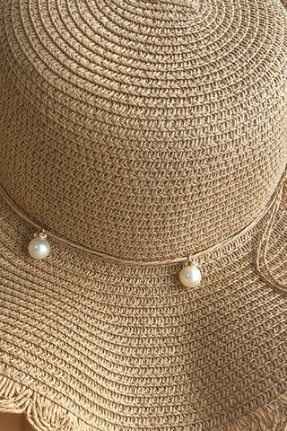 Women's  Wave Beach Sun Hat With Faux Pearl